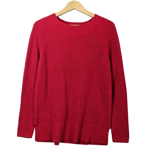 Lands End Women's Sweater Medium Red Pink Knit Cotton/Acrylic - Picture 1 of 7